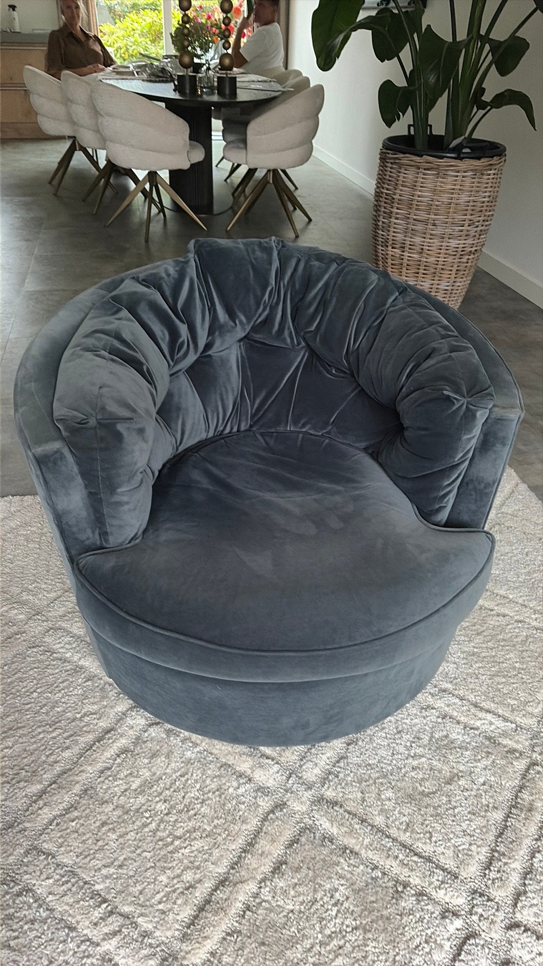 Stijlvolle Fluele Blauwe Draai Fauteuil, Huis en Inrichting, Ophalen, Overige materialen, Gebruikt, Blauw