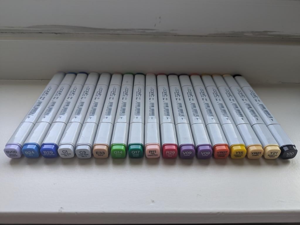 Copic Classic Markers set + Nips + Markerpapier (z.g.a.n.), Hobby en Vrije tijd, Tekenen, Ophalen of Verzenden, Potlood of Stift