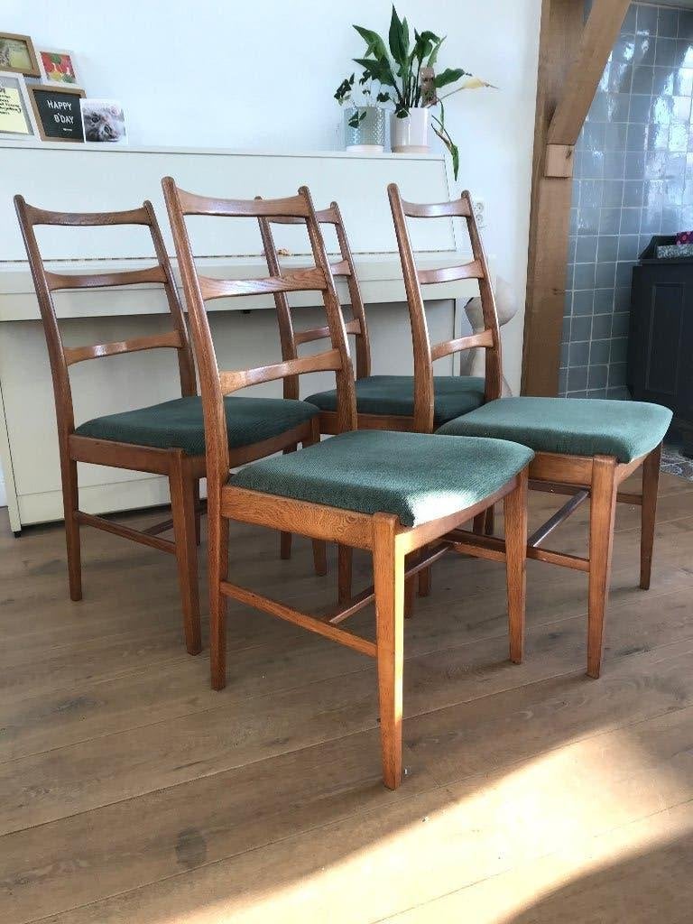 Set 4 Ulferts Tibro teak ladder stoelen vintage zweeds, Ophalen, Bruin, Nvt, Nvt