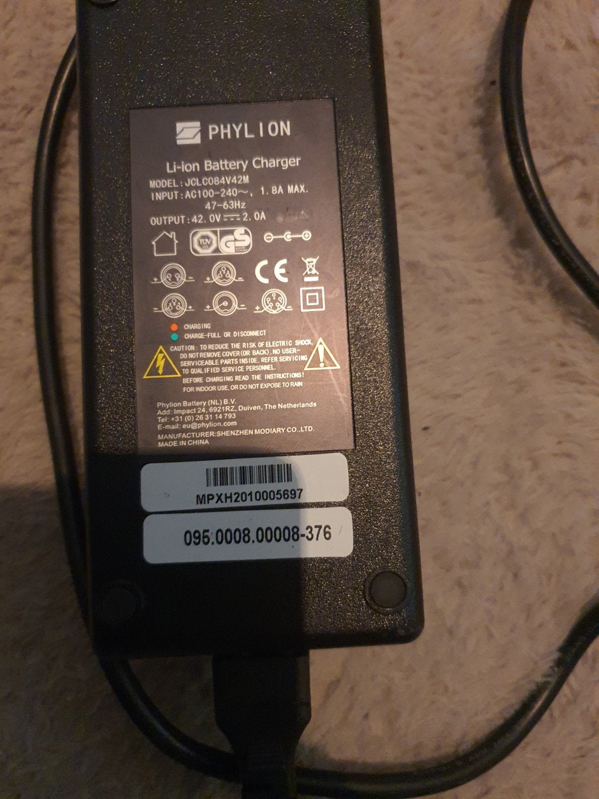 Sparta/Batavus E-bike Oplader Phylion 42V 2.0A, Gebruikt