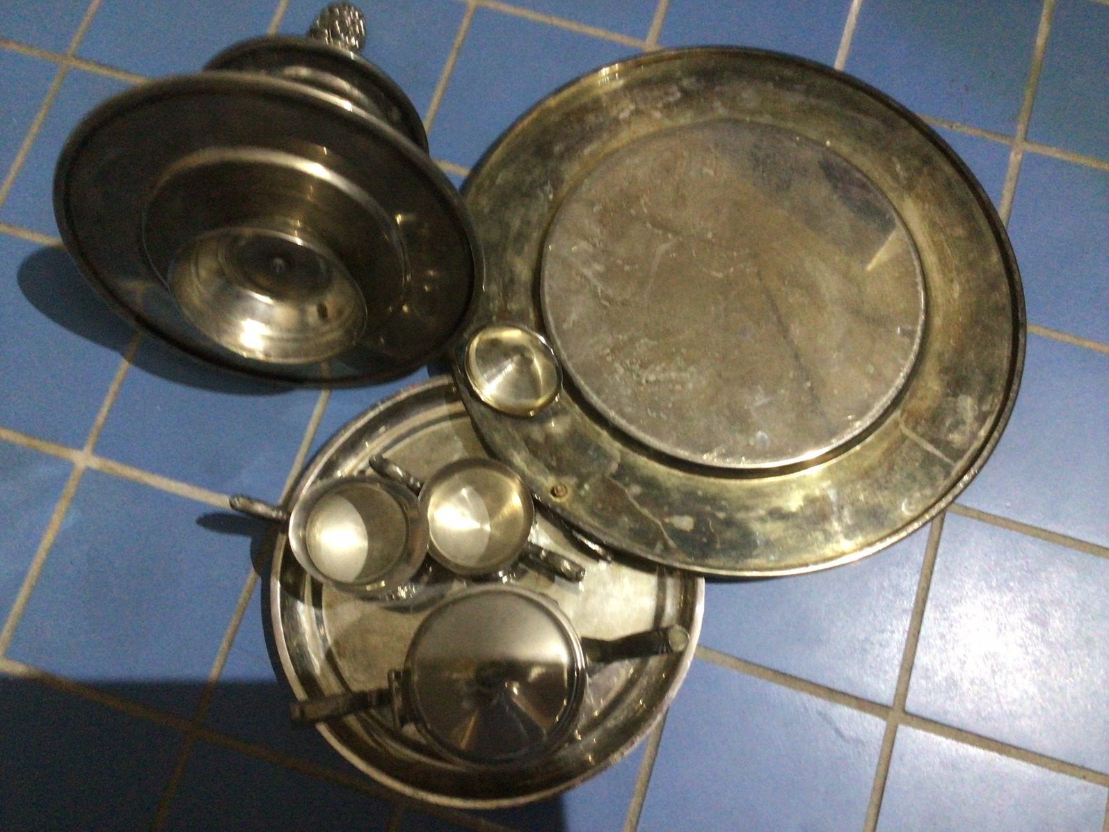 Verzilverd mini thee serviesje etagere en bord, Ophalen
