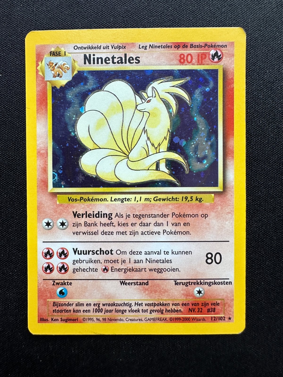 Ninetales Base Set Pokemon Kaart NL Holo 12/102, Ophalen of Verzenden, Gebruikt, Losse kaart