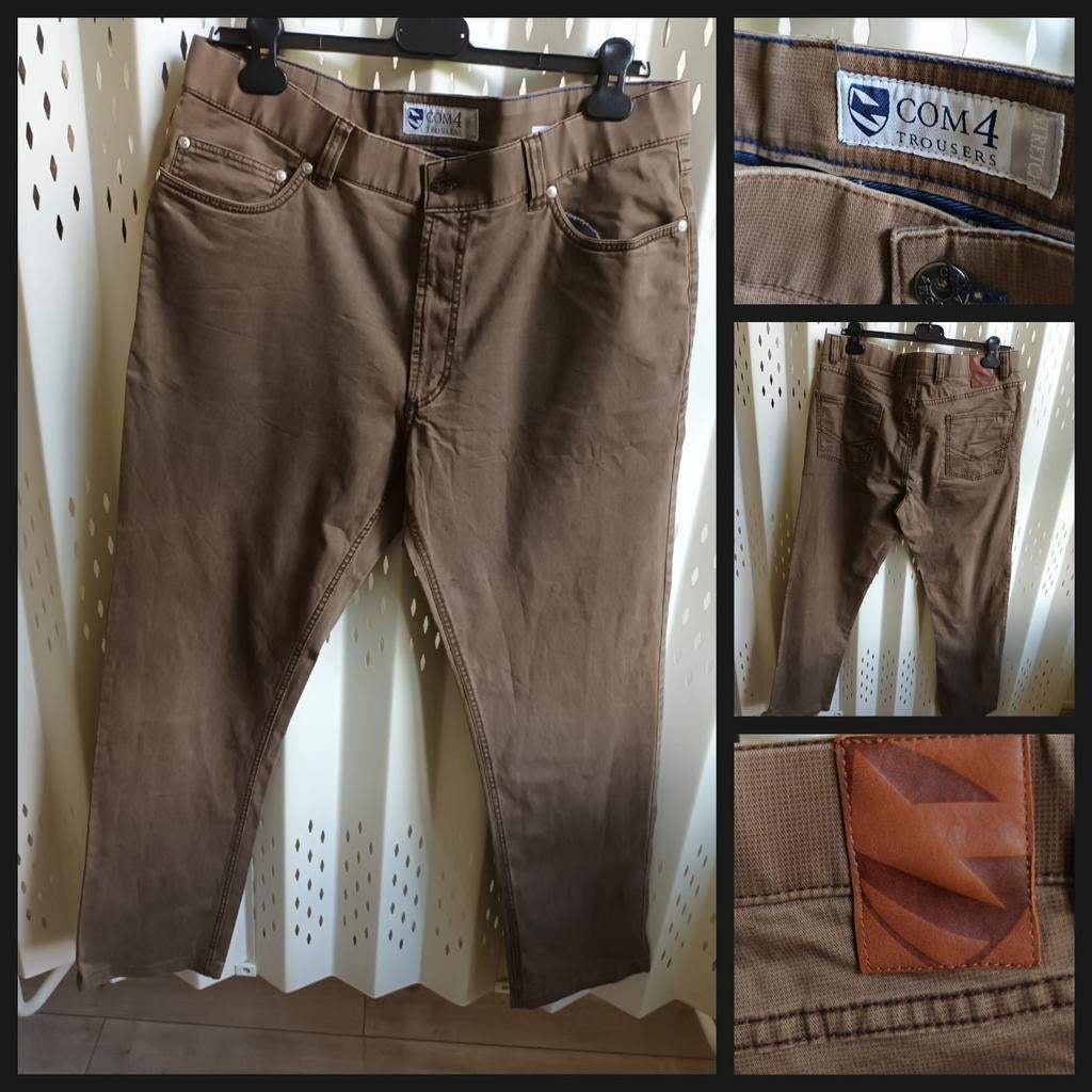 COM4 Studio 9 bruine casual herenjeans katoen stretch 54, Kleding | Heren, Ophalen of Verzenden, Zo goed als nieuw, COM4 Trousers