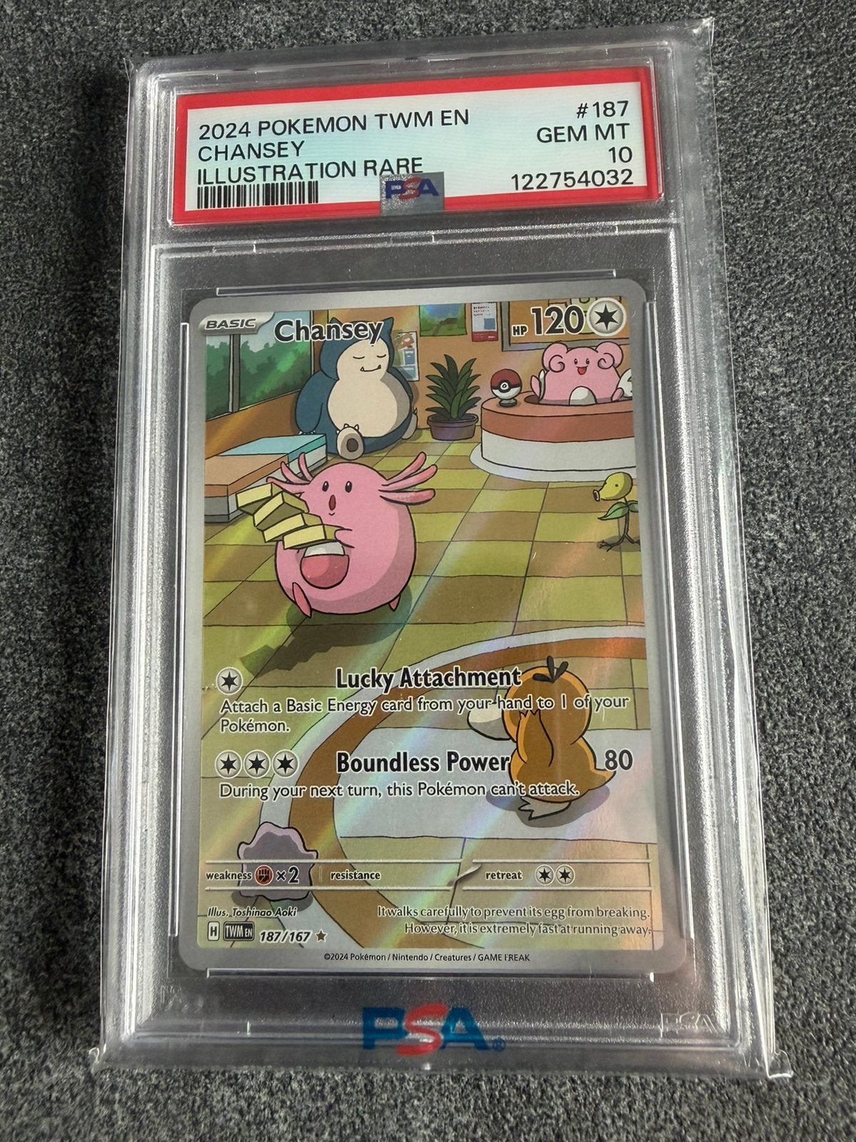 Chansey 187/167 Pokémon Twilight Masquerade Graded PSA 10, Ophalen of Verzenden, Zo goed als nieuw