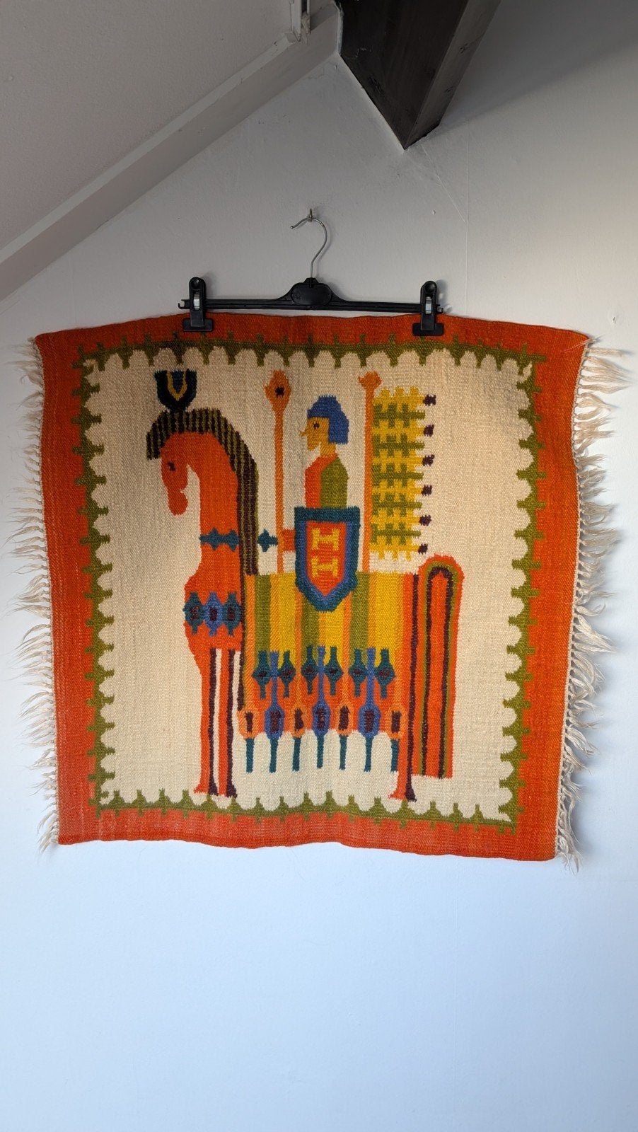 Vintage wandkleed met ridder op paard, Ophalen of Verzenden