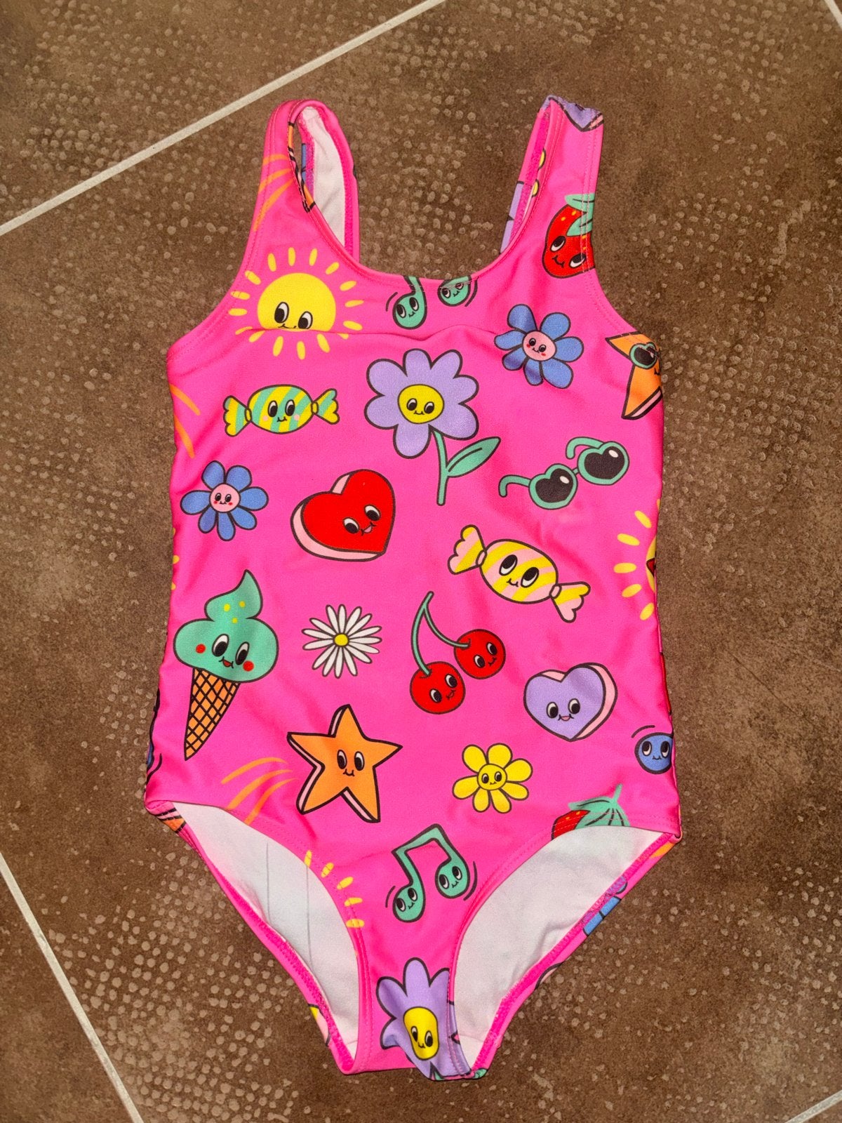 H&m roze badpak met vrolijke print - Maat 122, Gebruikt, Meisje, Badpak, Ophalen of Verzenden