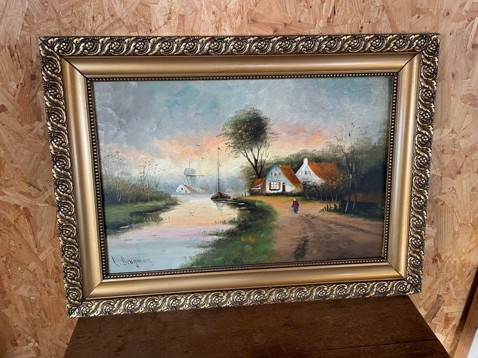 Olieverf Schilderij: Hollands Landschap met Molen en Water, Antiek en Kunst, Ophalen, Doek, Realistisch, Gesigneerd