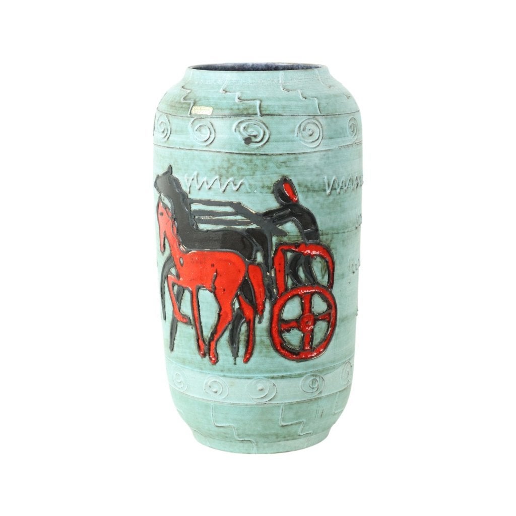 Zeldzame Scheurich Vaas XL West Germany Paard Strijdwagen, Ophalen of Verzenden