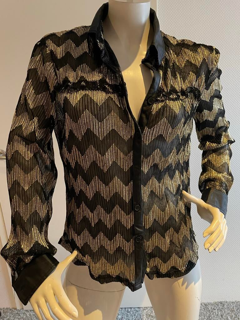 Drole de copine blouse zwart met goudkleurige maat s., ., Zwart, Ophalen of Verzenden, Zo goed als nieuw