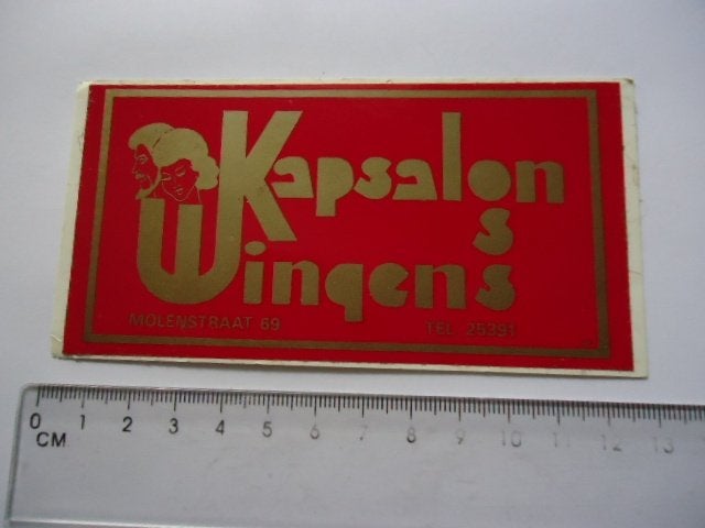 sticker oud OSS Kapsalon WINGENS kapper retro, Verzenden, Zo goed als nieuw, Bedrijf of Vereniging
