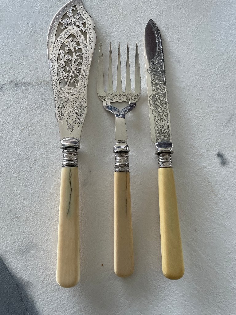 Antiek, 3 dlg viscouvert., Antiek en Kunst, Ophalen of Verzenden, Zilver