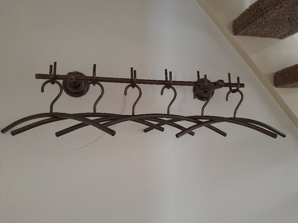 Messing wandkapstok met 6 ophanghaken & kledinghangers., Huis en Inrichting, Woonaccessoires | Kapstokken, Gebruikt, Minder dan 100 cm