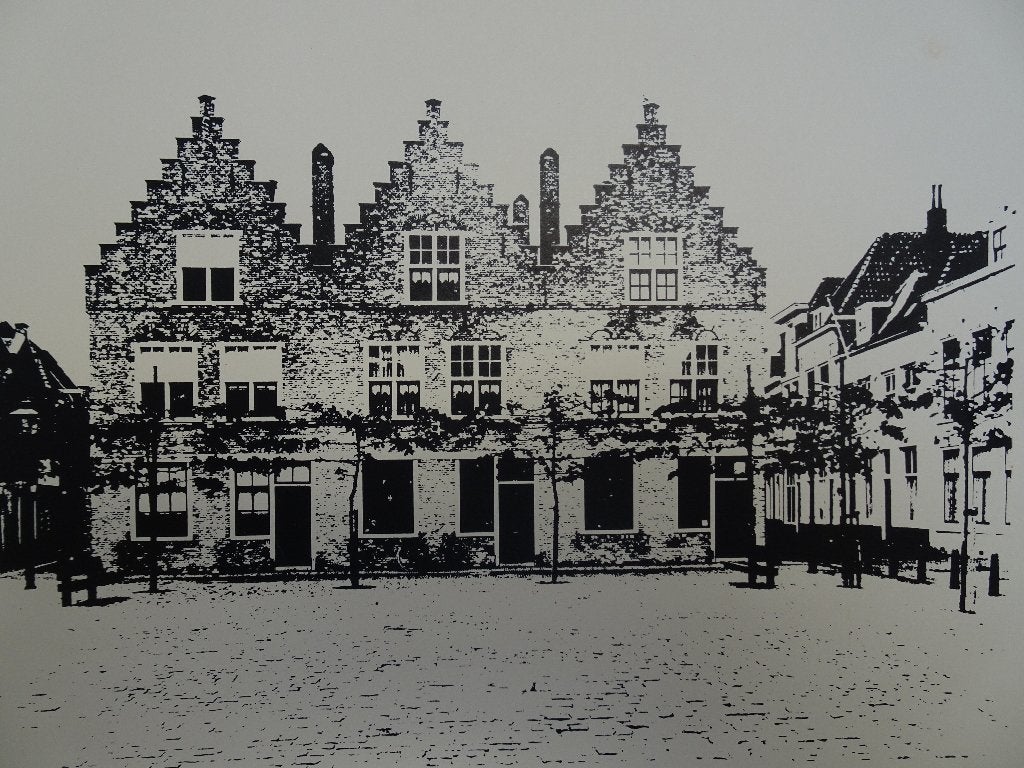 zeefdruk Plein Vierwinden Vlissingen, Meester 1980, 1950 - 1999, Stadsgezicht, Ophalen of Verzenden, Gesigneerd