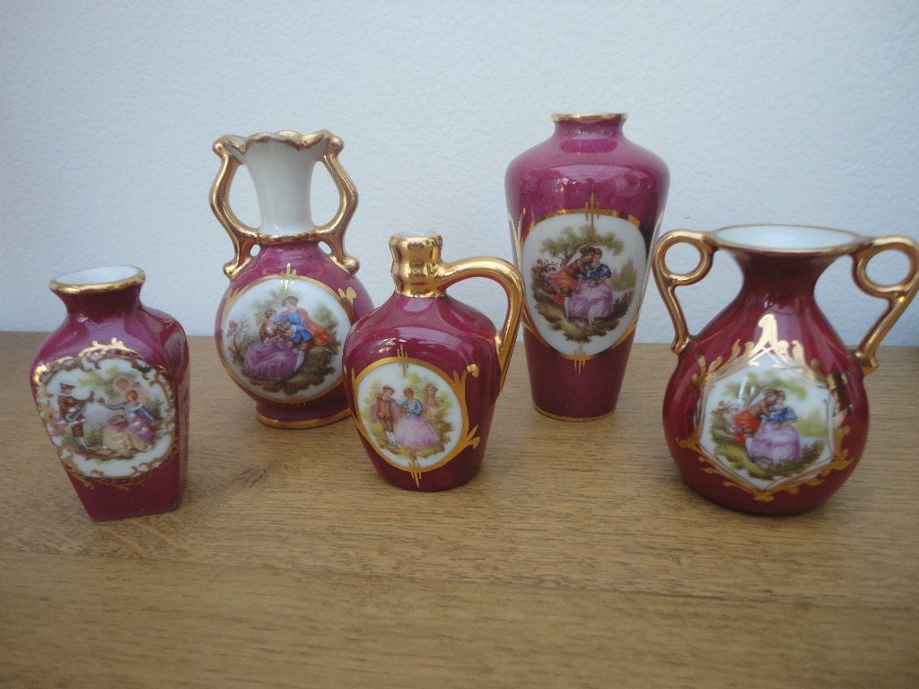 5 verschillende miniatuur vaasjes Limoges porselein, Ophalen of Verzenden, Zo goed als nieuw, Porselein, Overige typen