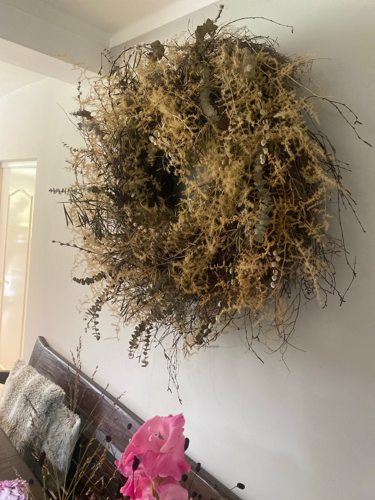 Grote decoratieve krans van natuurlijke materialen, Huis en Inrichting, Ophalen, Zo goed als nieuw, Krans, Natuurlijk materiaal