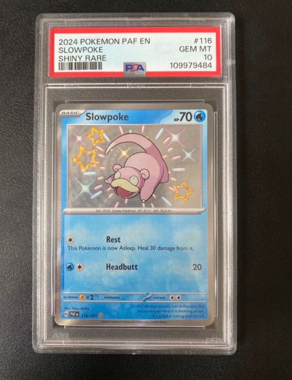 PSA 10 Slowpoke Shiny Rare 2024 Pokemon PAF EN, Ophalen of Verzenden, Nieuw, Losse kaart, Foil