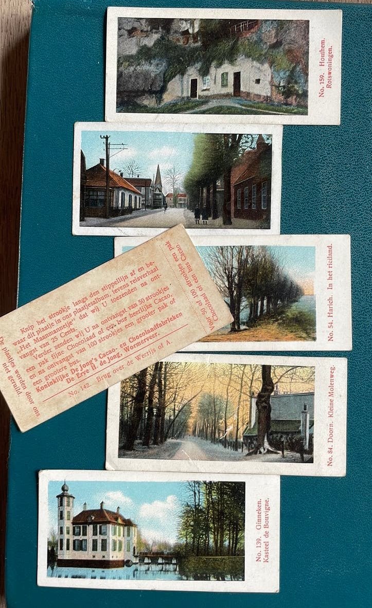 Lot(6) reclamekaartjes De Jong’s Cacao Wormerveer, Verzamelen, Ophalen of Verzenden, Gebruikt, Overige typen