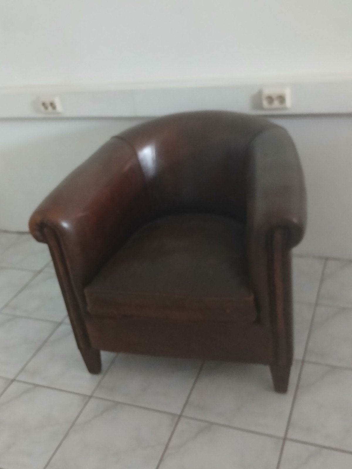 Vintage Leren Clubfauteuil - Bruin, Ophalen, Gebruikt, 50 tot 75 cm, 75 tot 100 cm