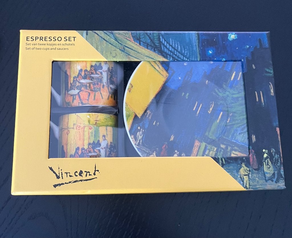 Set espressokopjes met schotel - Vincent van Gogh, Nieuw, Ophalen of Verzenden, Overige stijlen, Kop(pen) en/of Schotel(s)