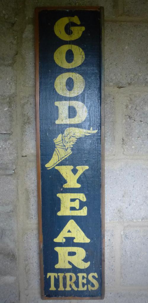 Handgeschilderd vintage houten bord / Good Year Tires, Reclamebord, Ophalen of Verzenden, Zo goed als nieuw, B6
