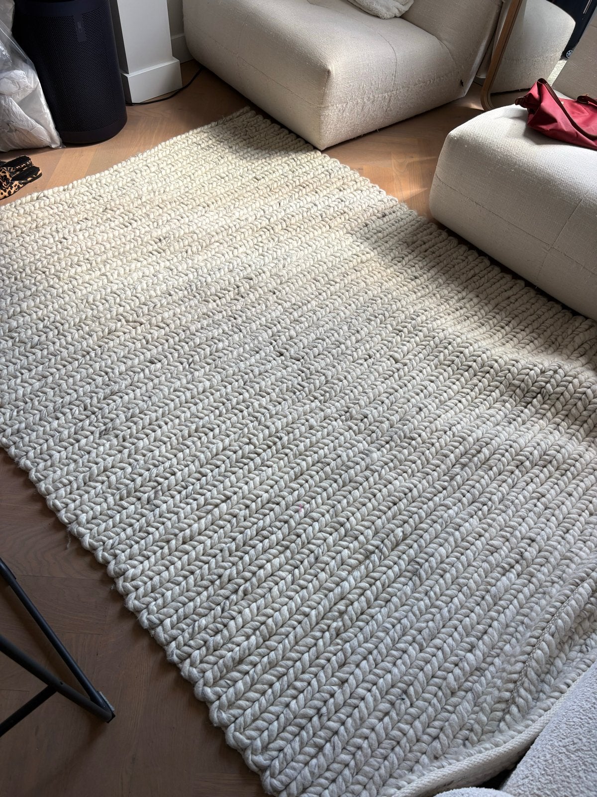 IKEA HJORTVANG Vloerkleed %100 wol- 160x230 cm - Crème, Ophalen, 150 tot 200 cm, 200 cm of meer, Zo goed als nieuw