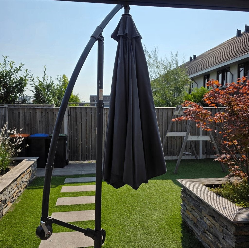 Luxe GardenImpressions parasol 3m diameter zgan, Tuin en Terras, Ophalen, 2 tot 3 meter, Verstelbaar, Zweefparasol