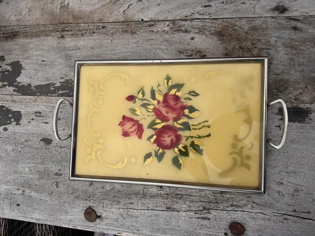 Dienblad jaren 50 rozen vintage, Ophalen of Verzenden, Gebruikt, Hout