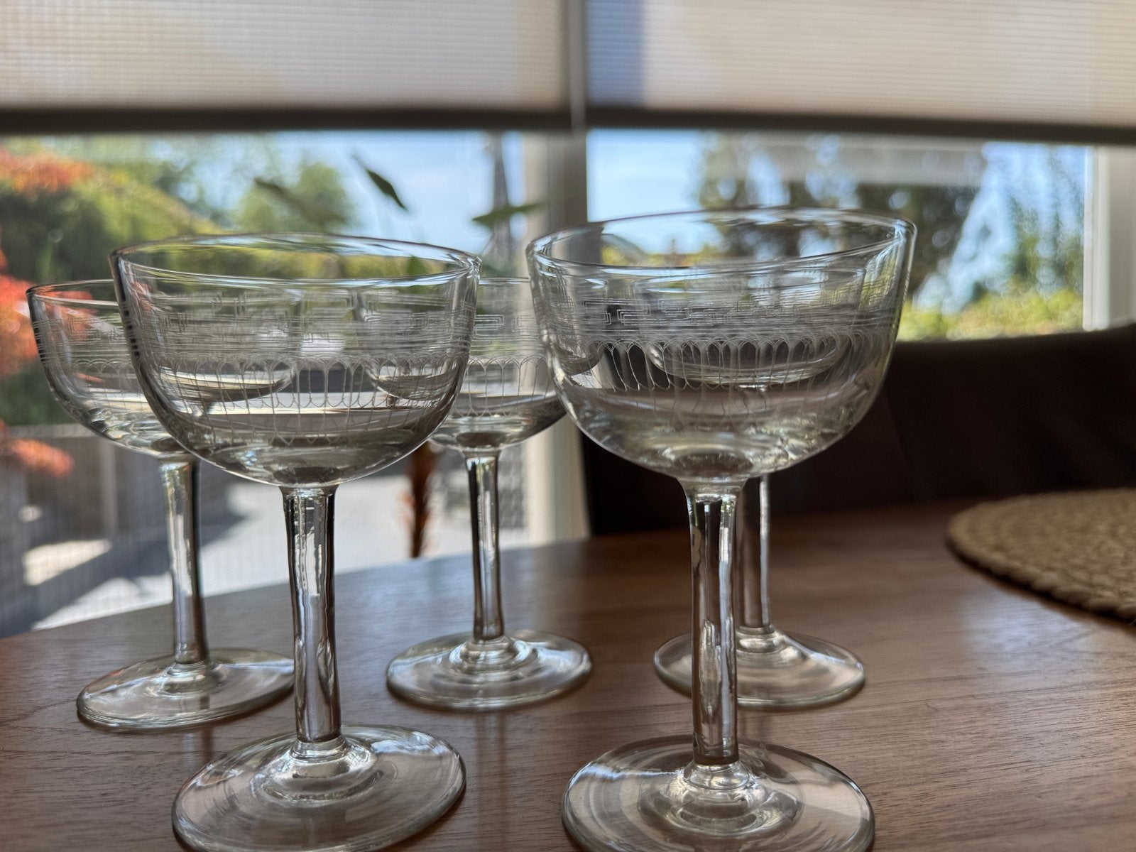 Set van 5 vintage borrelglaasjes met gravure, Antiek en Kunst, Antiek | Glas en Kristal, Ophalen