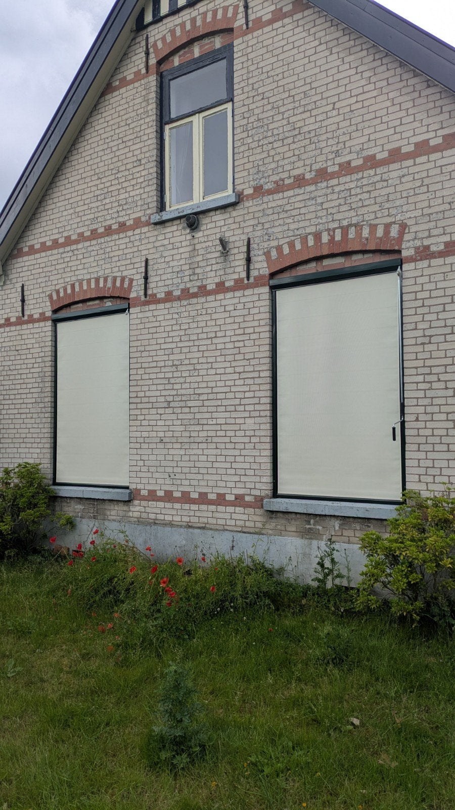 Zonnescherm (4x) - Handbediend, Groen/Crème, Ophalen, Gebruikt, 100 tot 150 cm, Crème of Beige