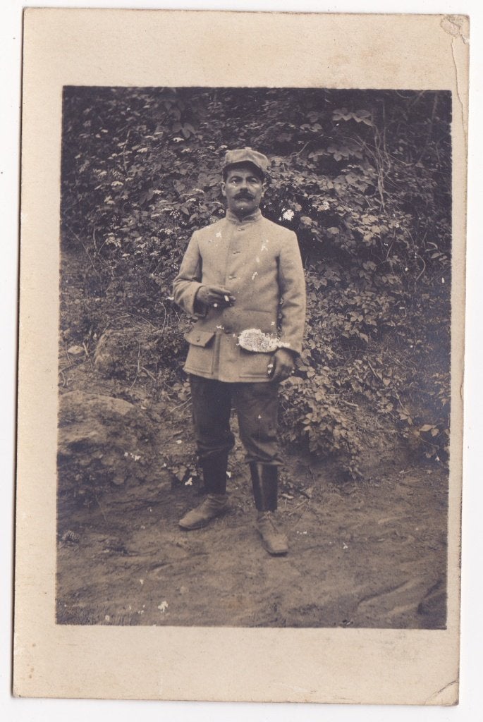 Originele WOI Fotokaart Franse Soldaat met Képi, Verzamelen, Militaria | Algemeen, Landmacht, Foto of Poster, Overige gebieden