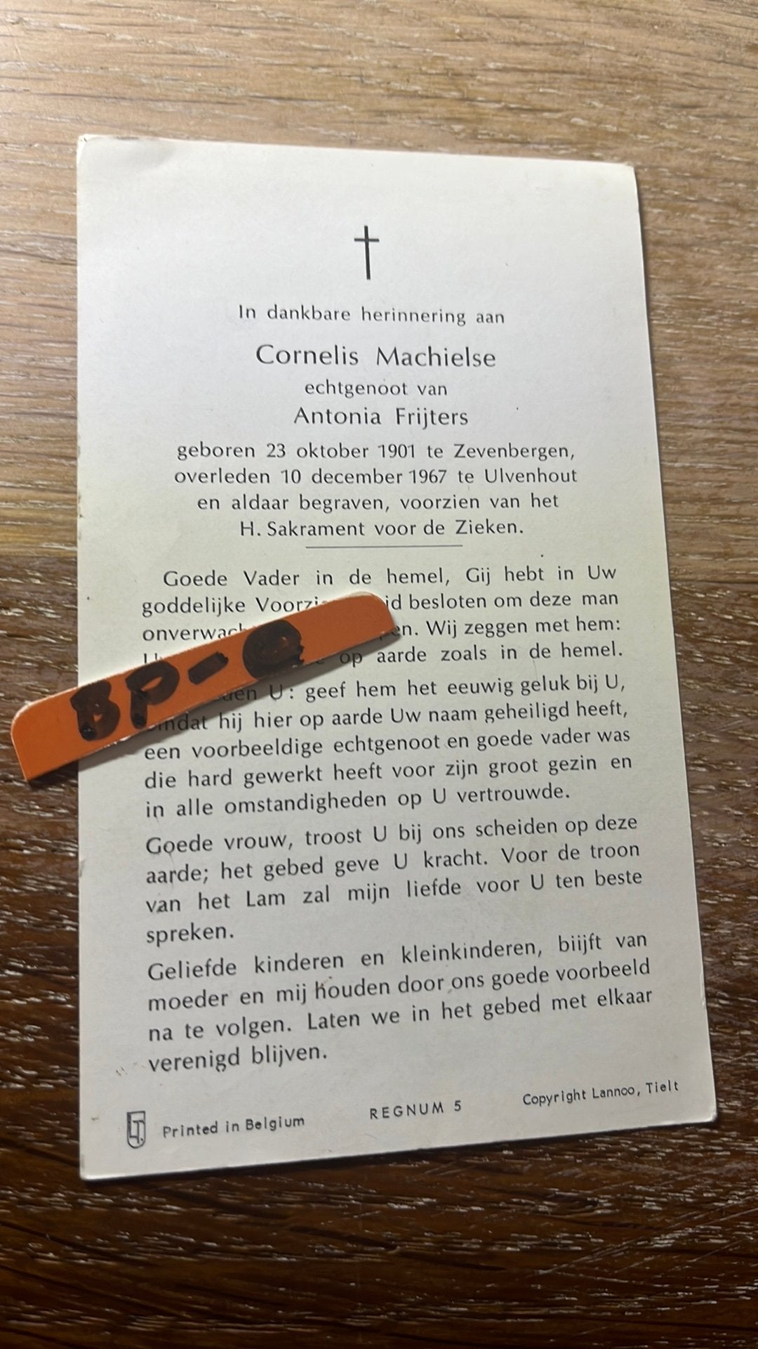 Machielse Cornelis 1901 Zevenbergen 1967 Ulvenhout xFrijters, Verzamelen, Ophalen of Verzenden, Bidprentje