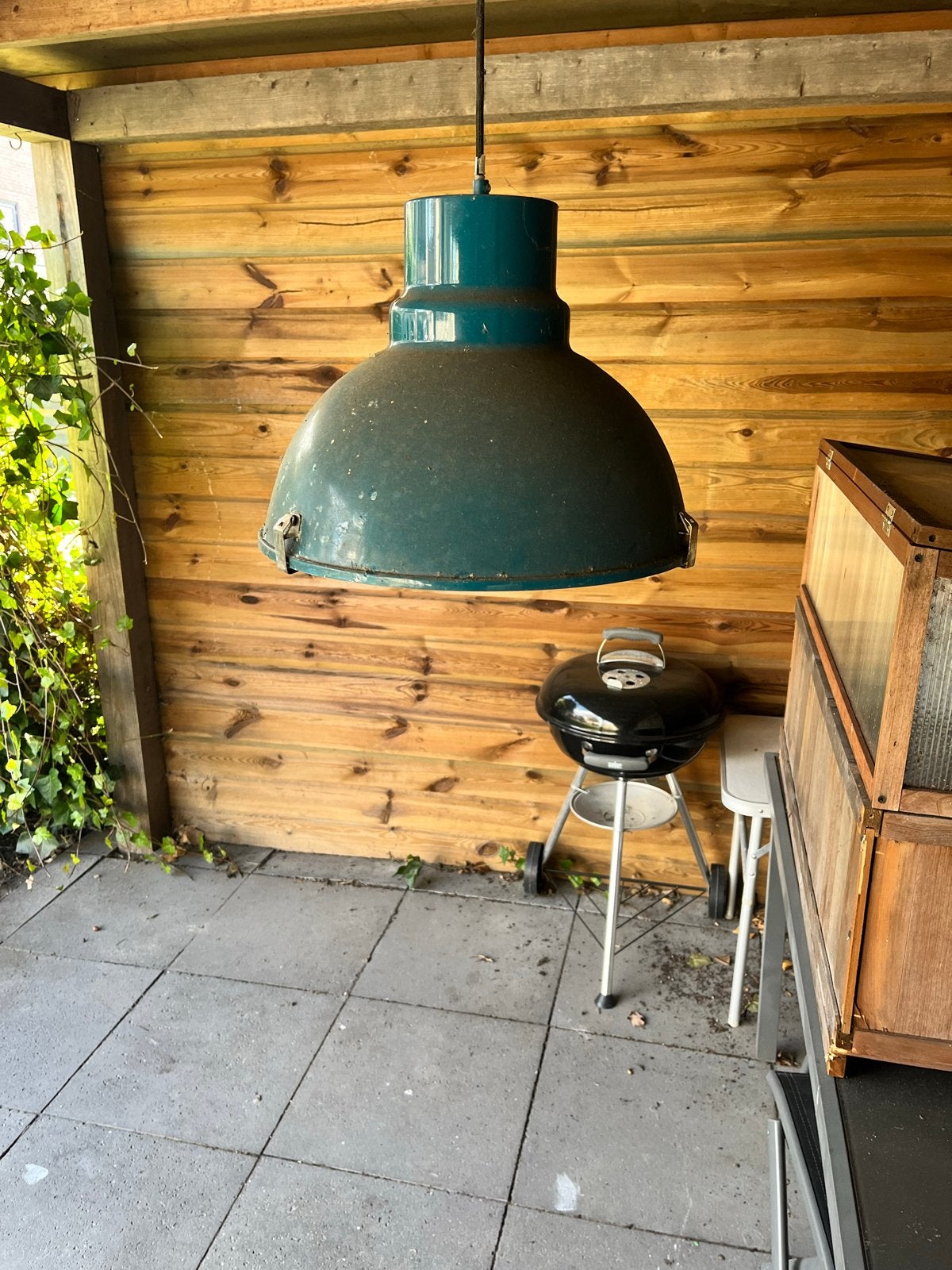 Grote industriële hanglamp - Vintage groen, Ophalen, Gebruikt, 50 tot 100 cm, Minder dan 100 cm