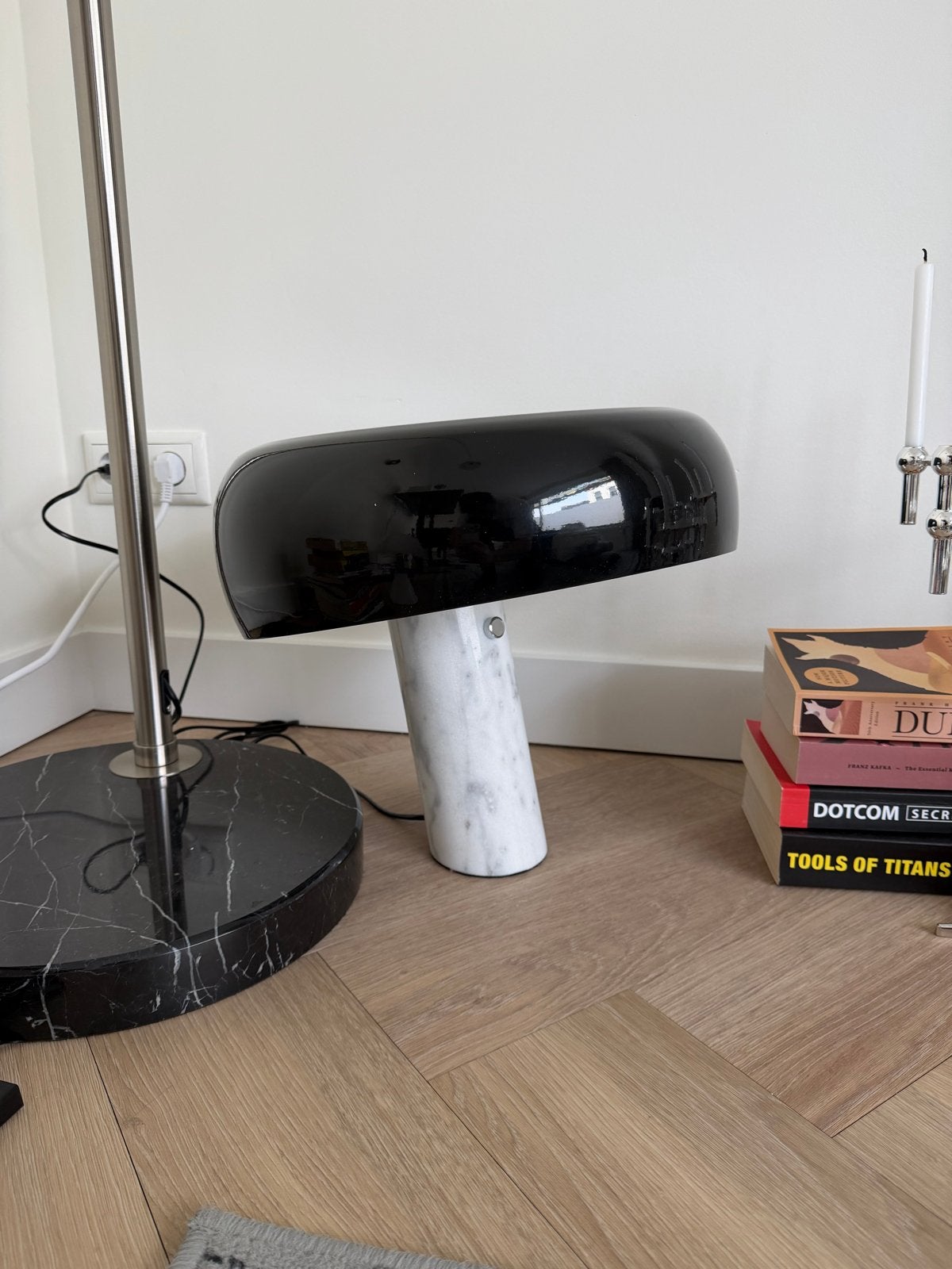 Snoopy lamp met marmeren voet en doos, Ophalen of Verzenden, Zwart, Metaal, Design