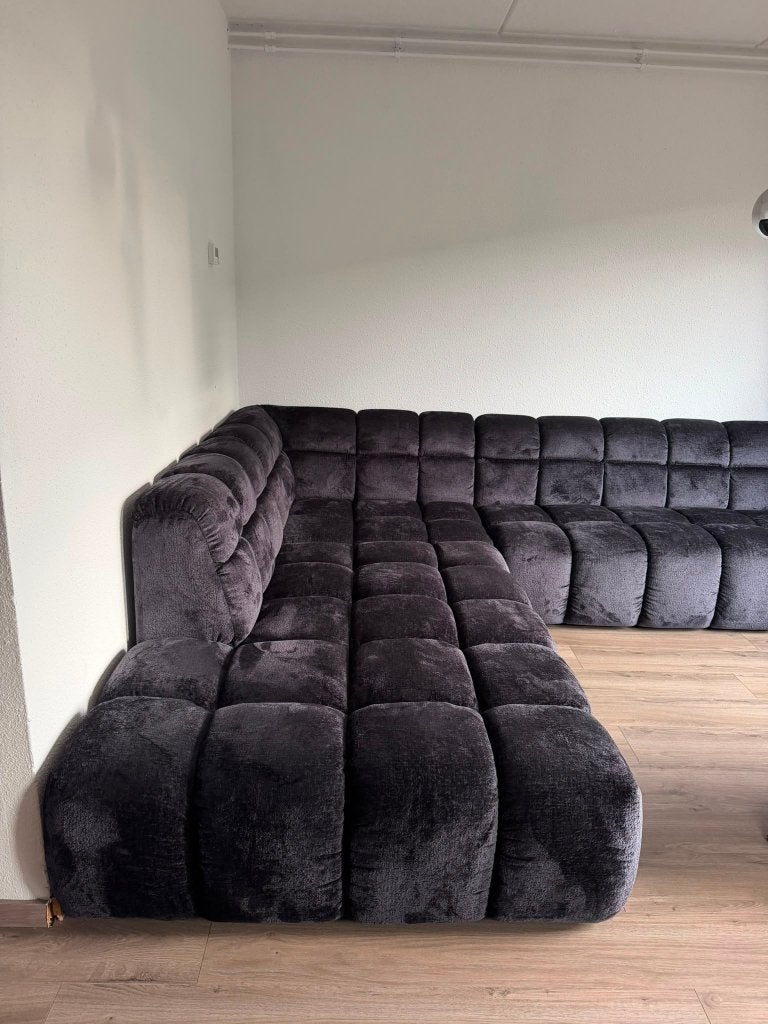loungebank zwart paar weken oud np was 2750, Fluweel, Hoekbank, 300 cm of meer, Ophalen of Verzenden