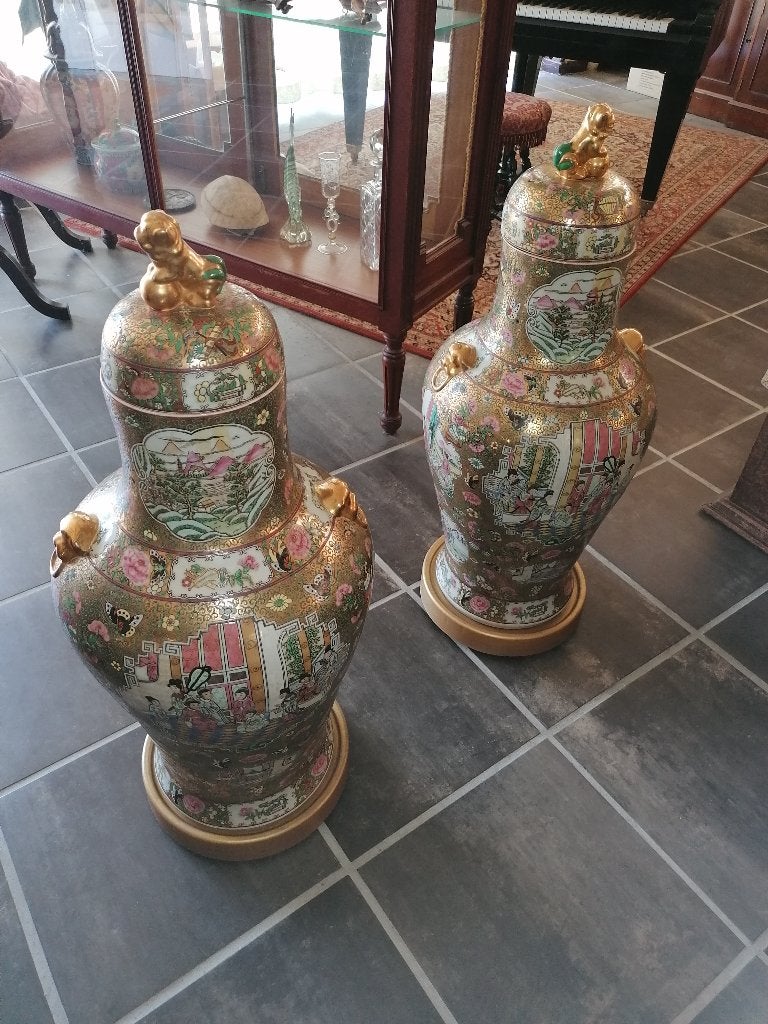 imposant koppel Chinese gild underground vloer vazen 89 cm, Ophalen