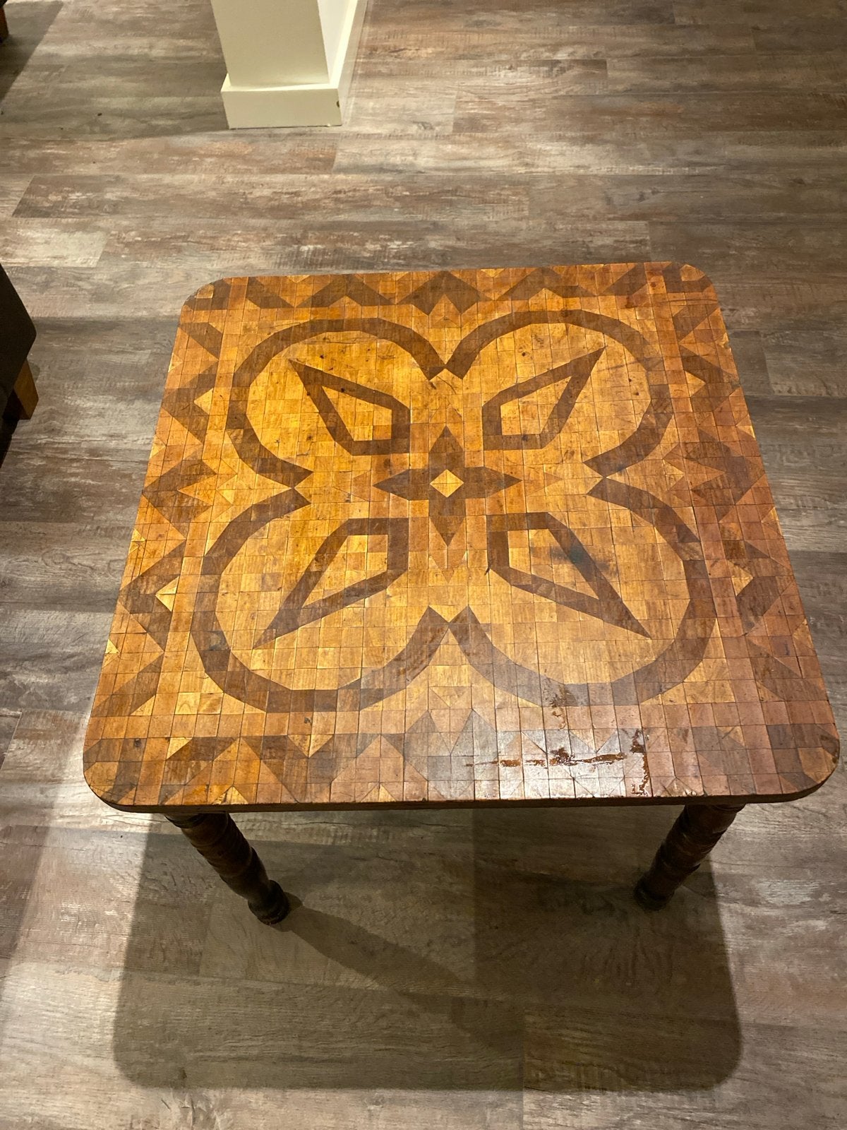 Bijzettafel met Ingelegd Houten Mozaïek, Ophalen, Gebruikt, Vierkant, 55 tot 75 cm