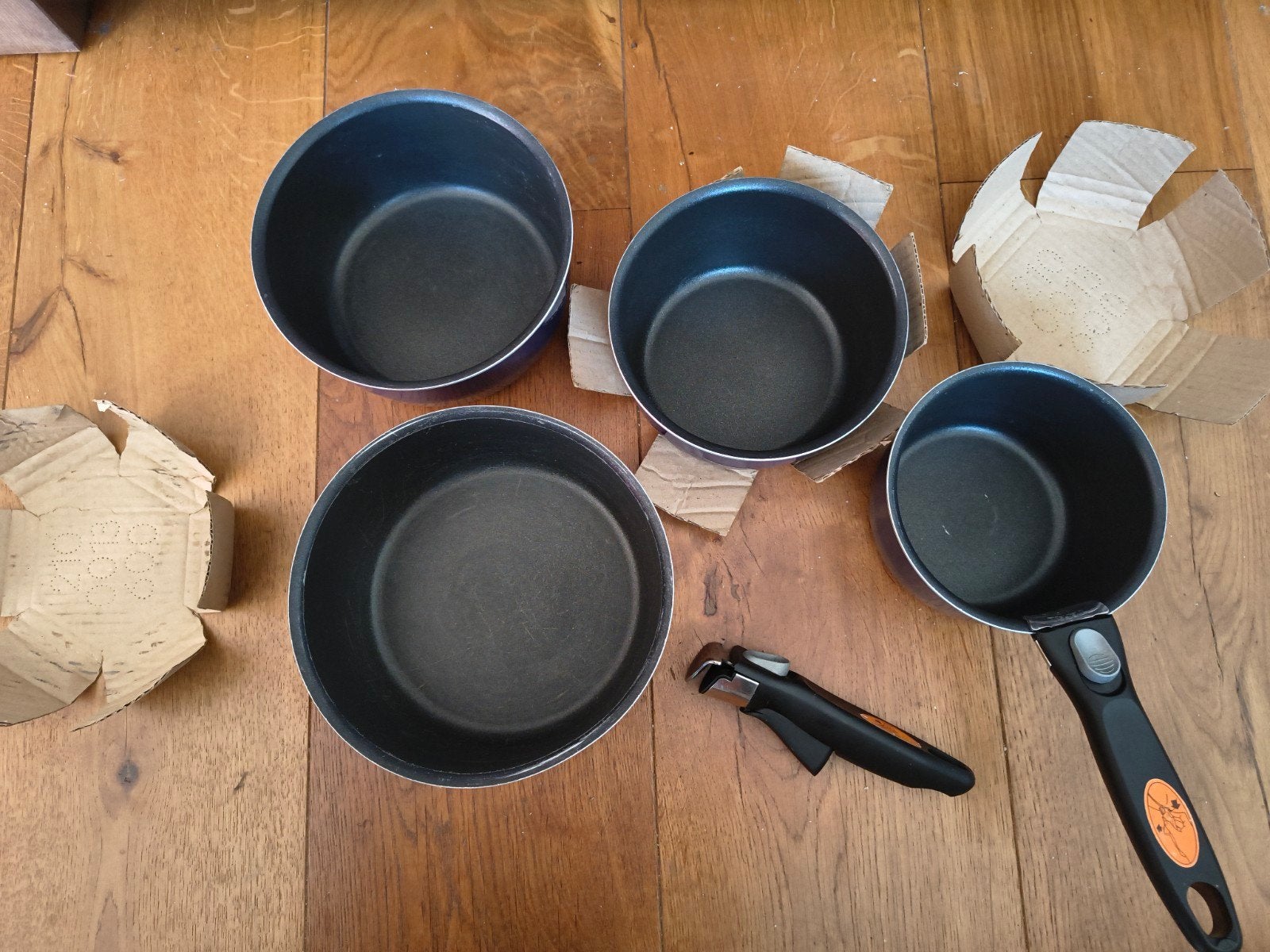 Tefal Camping Kookset - 4 Pannen met Afneembaar Handvat, Caravans en Kamperen, Kampeeraccessoires, Gebruikt, Ophalen