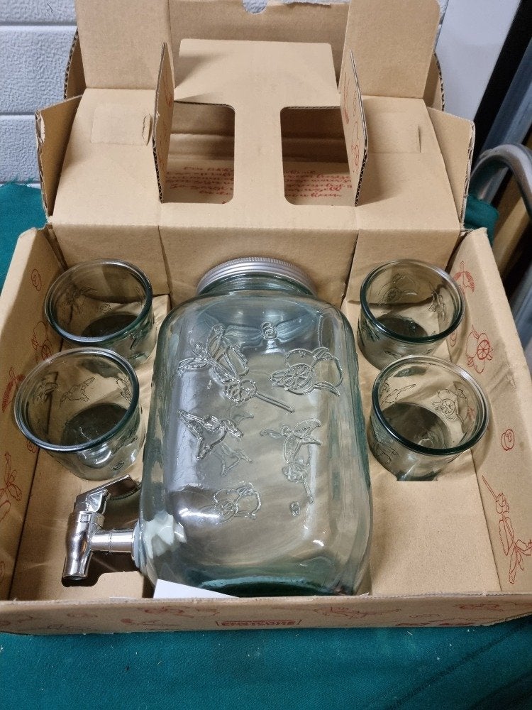 drankdispenser met glazen nieuw, Huis en Inrichting, Keuken | Keukenbenodigdheden, Ophalen of Verzenden, 'T Olde Gre-j, Info@toldegrej.nl