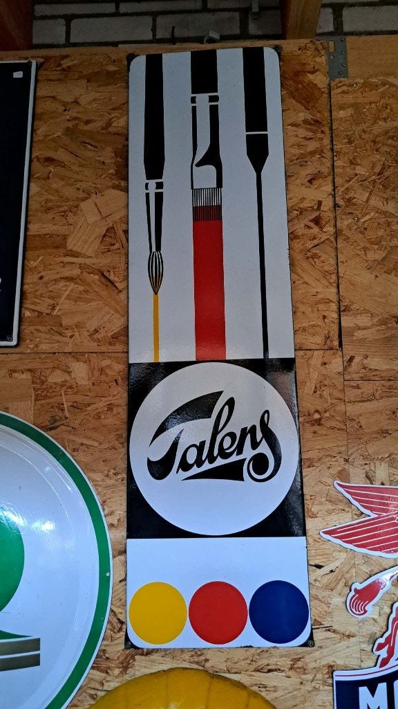 Talens verf emaillen reclame bord vintage decoratie, Ophalen, Gebruikt, Reclamebord