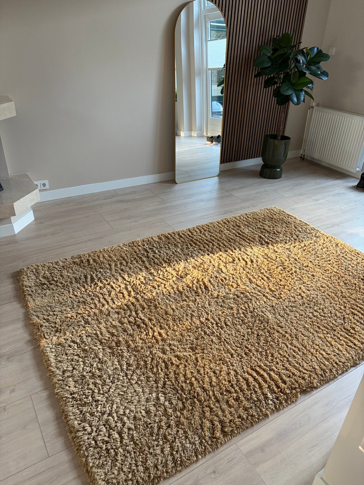 Loods 5 Vloerkleed- z.g.a.n. - Beige/Bruin/Mosterdgeel, Ophalen, Gebruikt, Beige, 150 tot 200 cm