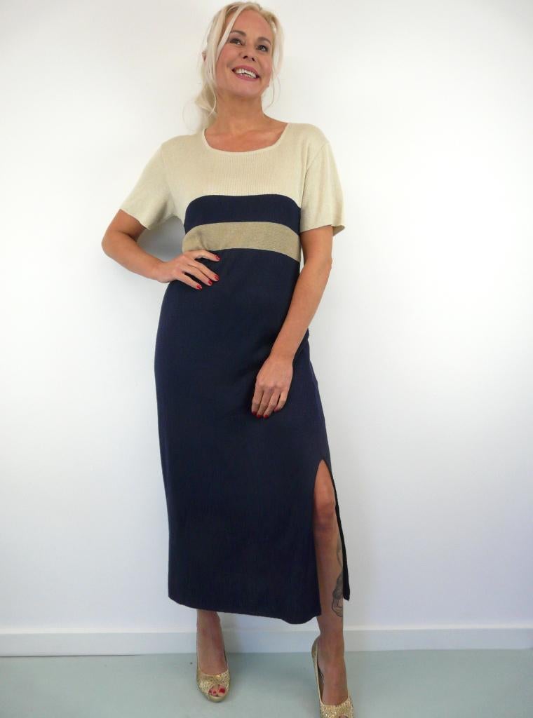 *Abfab Vintage Fijn Gebreide Jurk L*, Kleding | Dames, Blauw, Maat 42/44 (L), Ophalen of Verzenden, Zo goed als nieuw