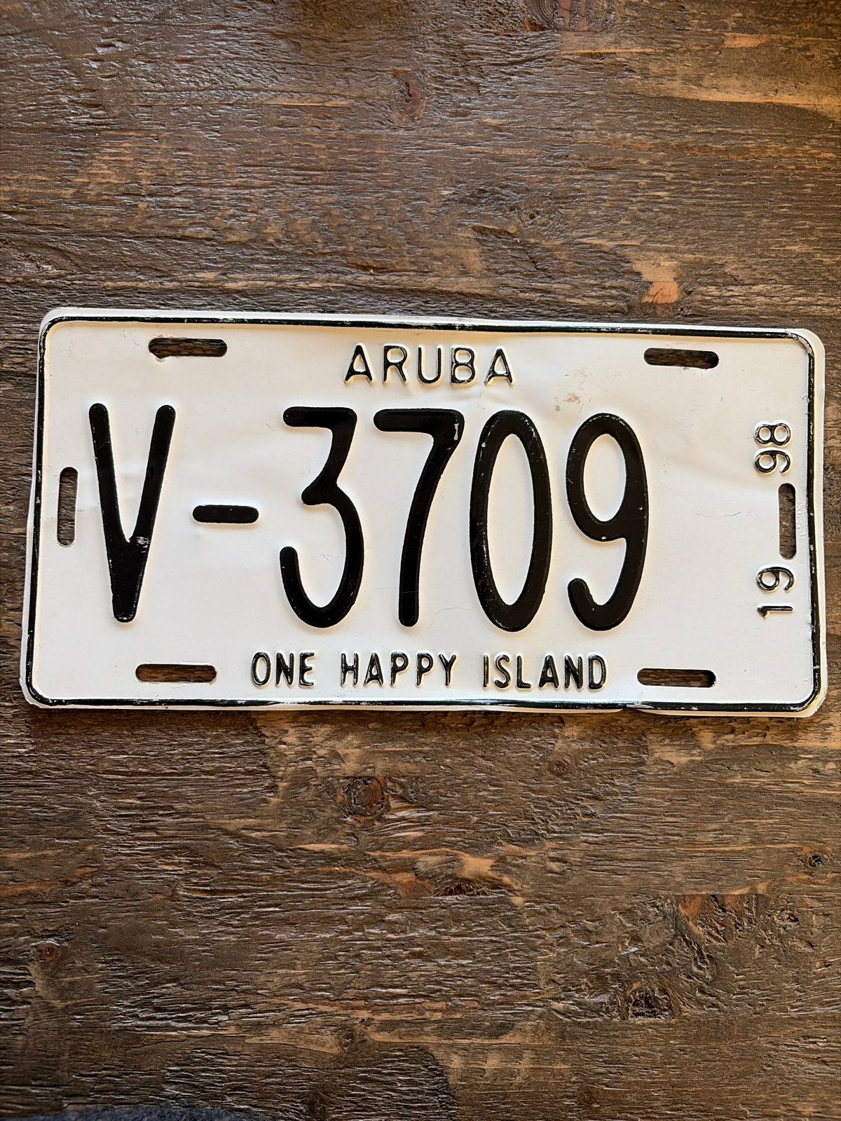 Aruba kentekenplaat V-3709 - 'One Happy Island' 1986-1998, Ophalen of Verzenden, Gebruikt, Auto's