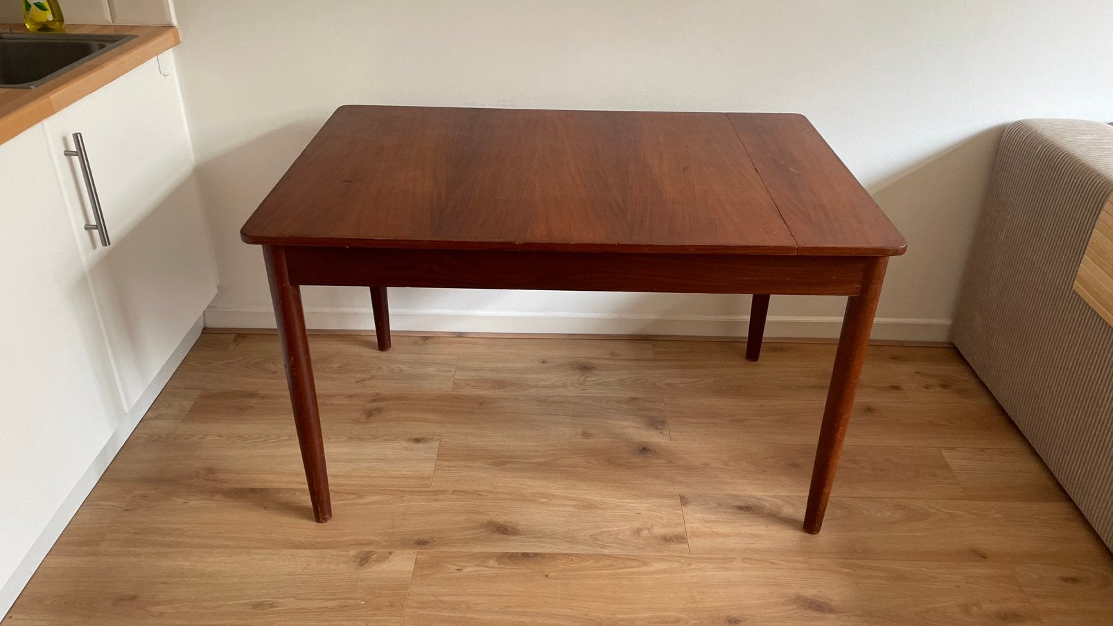 Midcentury verlengbare teakhouten tafel, Ophalen, Gebruikt, 100 tot 150 cm, Teakhout