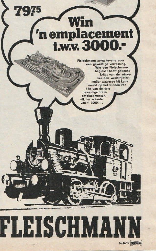 Retro reclame 1974 Fleischmann modeltrein emplacement, Verzenden, Overige typen