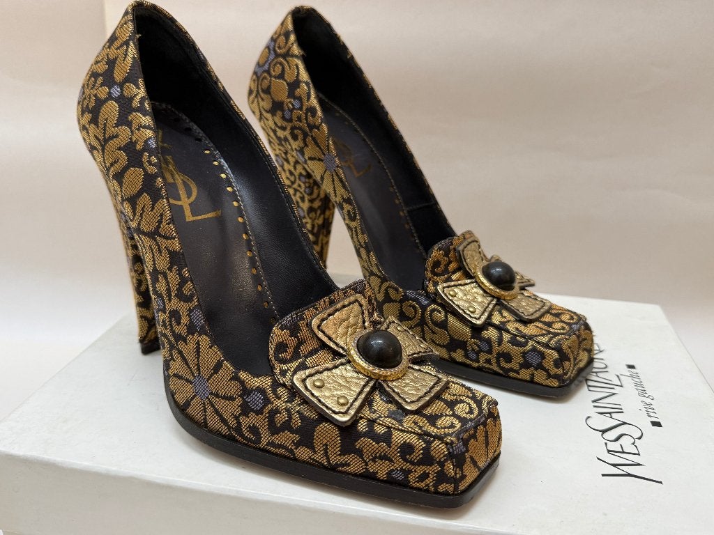 YVES SAINT LAURENT, Casablanca brocade heels. Golden, Kleding | Dames, Ophalen, Yves Saint Laurent, Overige kleuren, Zo goed als nieuw