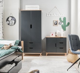 Infans Color stapelbed - 90x200 - Antraciet/beuken, Niet ingevuld, Niet ingevuld, Niet ingevuld