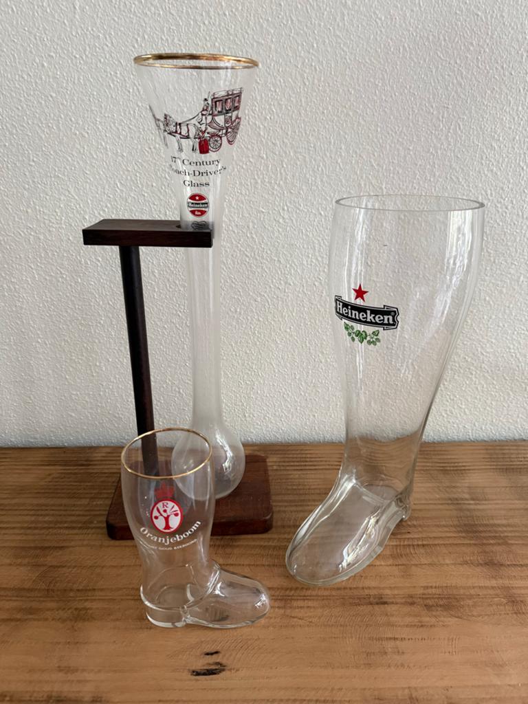 Vintage Heineken en Oranjeboom laarsglazen set, Ophalen of Verzenden, Gebruikt