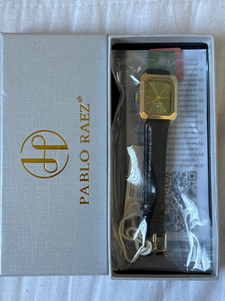 Pablo Raez "Emerald & Gold" Horloge - Nieuw in Doos, Leer, Polshorloge, Nieuw, Goud