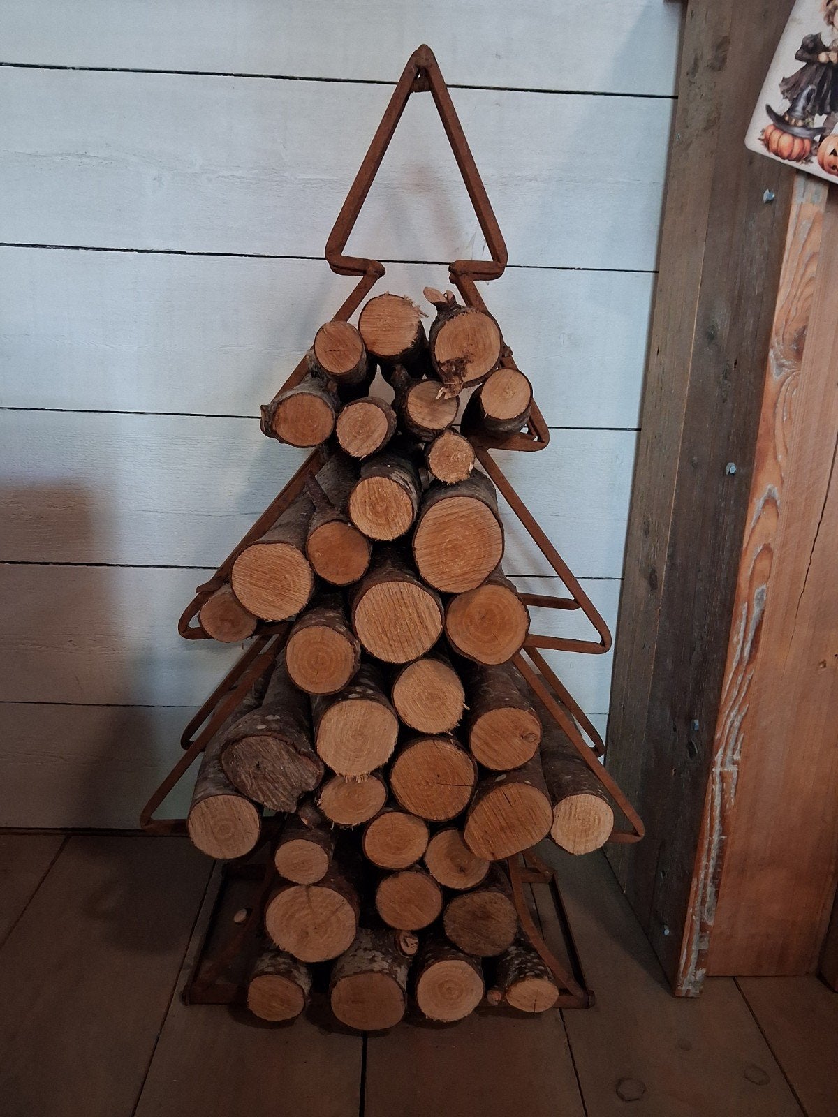 Kerstboom Houtrek van Roestig IJzer met Brandhout, Ophalen of Verzenden, Nieuw