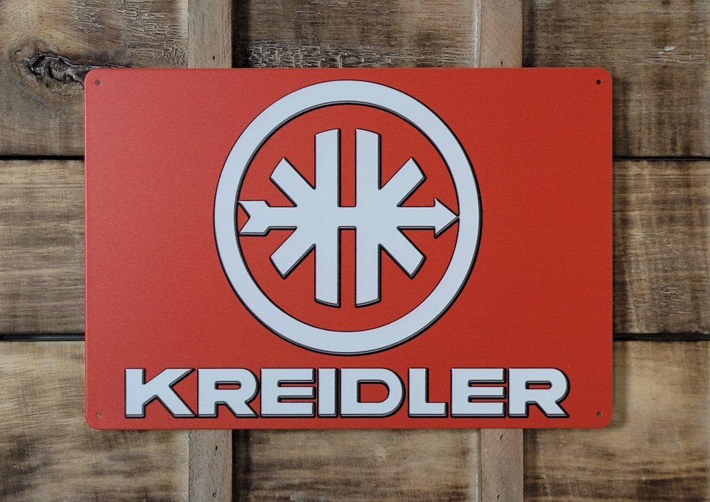 Kreidler logo rood reclamebord van metaal wandbord decoratie, Reclamebord, Info@deconoord.nl, Deco Noord, Nieuw